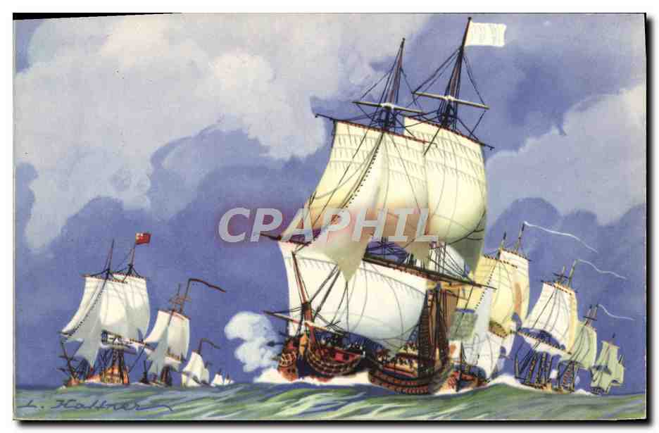 Vaisseaux au plus près — la ligne anglaise au vent, la ligne française sous le vent — Collection de la Ligue Maritime et Coloniale, E.A.E.C. Paris