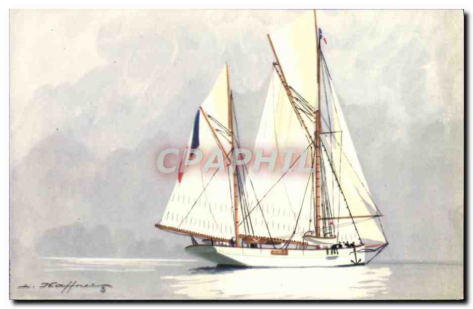 Yacht "Encaïminé" — Ketch de croisière, grand mat d'artimon devant le gouvernail — Collection de la Ligue Maritime et Coloniale, Paris