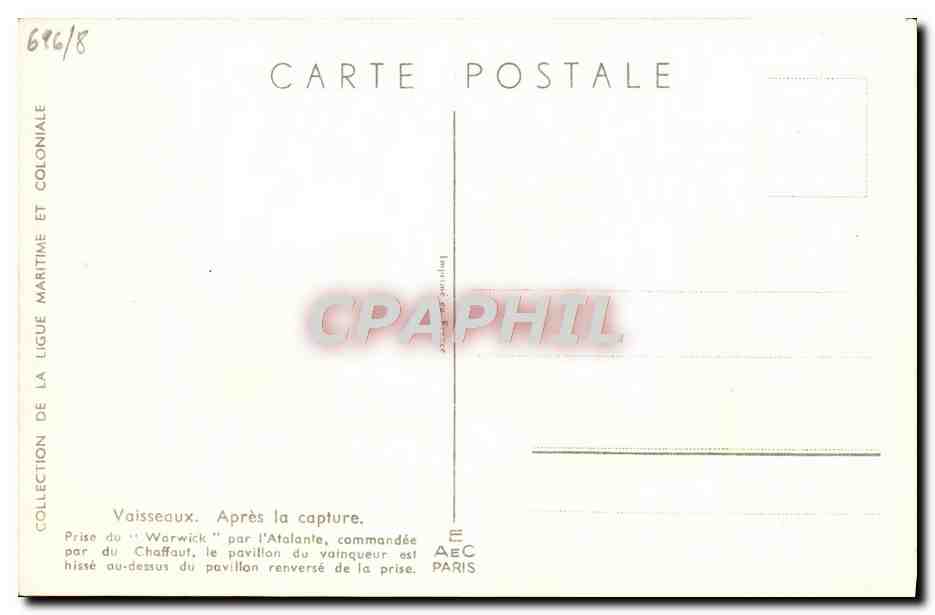 CPA Bateau Haffner Vaisseaux Apres la capture Prise du Warwick par l'Atalante — Rückseite