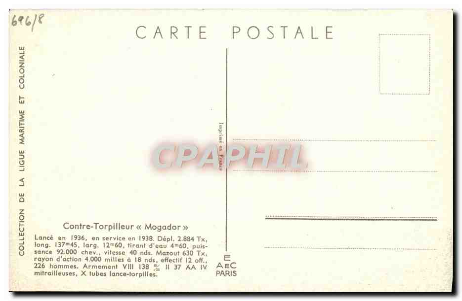 Contre-Torpilleur « Mogador » — L. Haffner — Collection de la Ligue Maritime et Coloniale — Verso