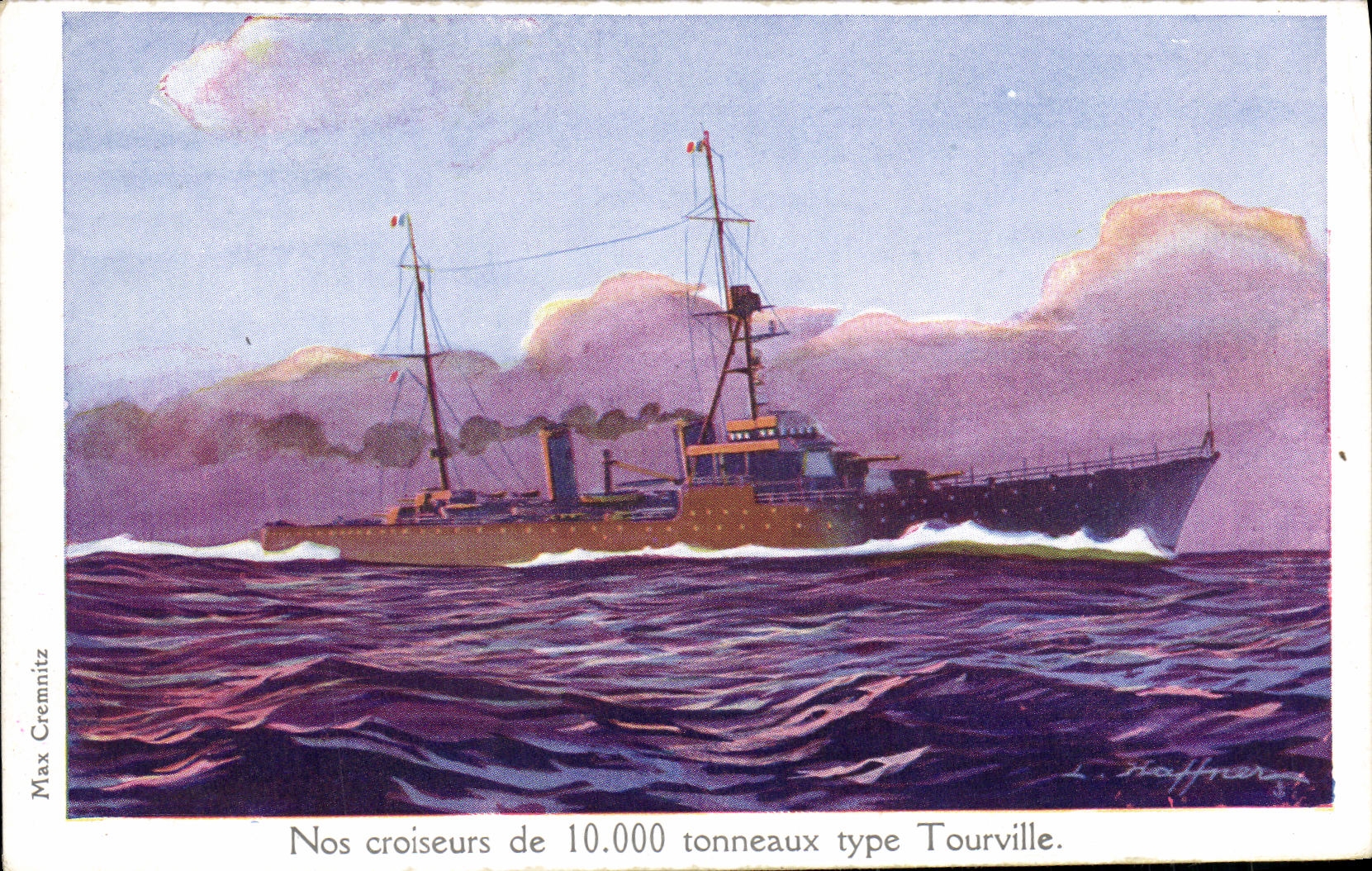 Croiseurs de 10.000 tonneaux type Tourville — illustration de Max Cremnitz — Ligue Maritime et Coloniale