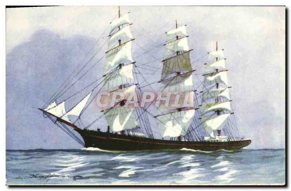 Voiles carrées aux trois mâts — Type du grand voilier avant la construction en fer ou en bois — Éditeur A&C Paris