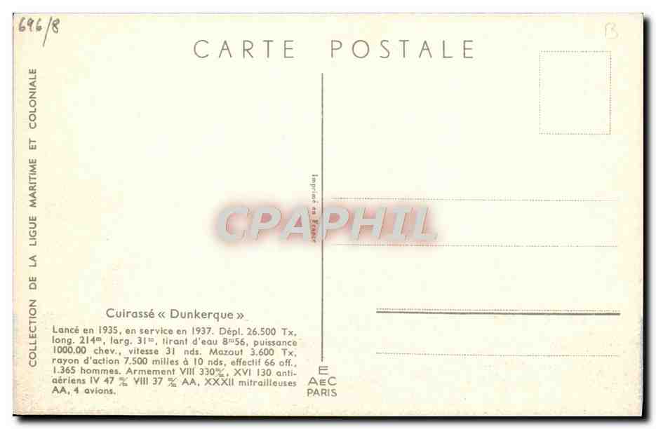 CPA Bateau Haffner Cuirasse Dunkerque — Verso