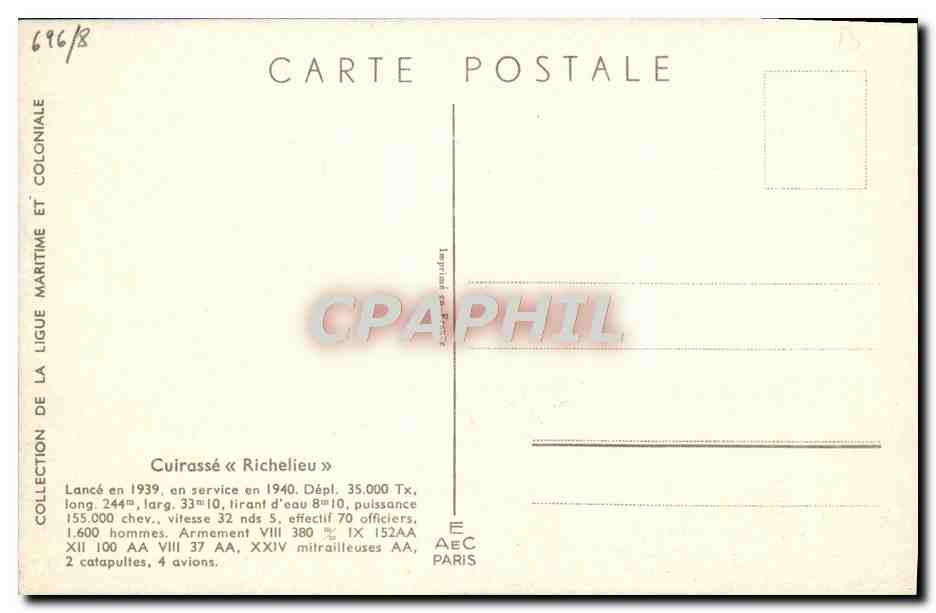 CPA Bateau Haffner Cuirasse Richelieu — Verso