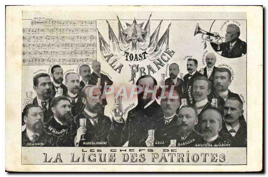 CPA Les Chefs de La Ligue des Patriotes Toast a la France Foursh Habert Galli Deroulede Barillier 