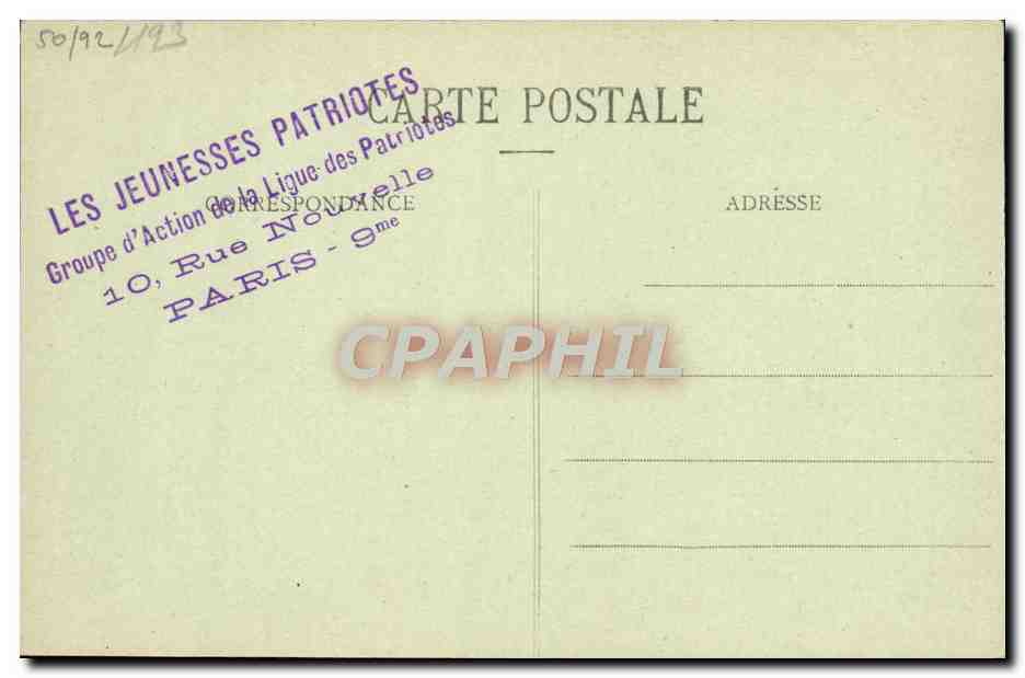 CPA Paul Deroulede Jeunesses Patriotes Rue Nouvelle Paris  — Rückseite