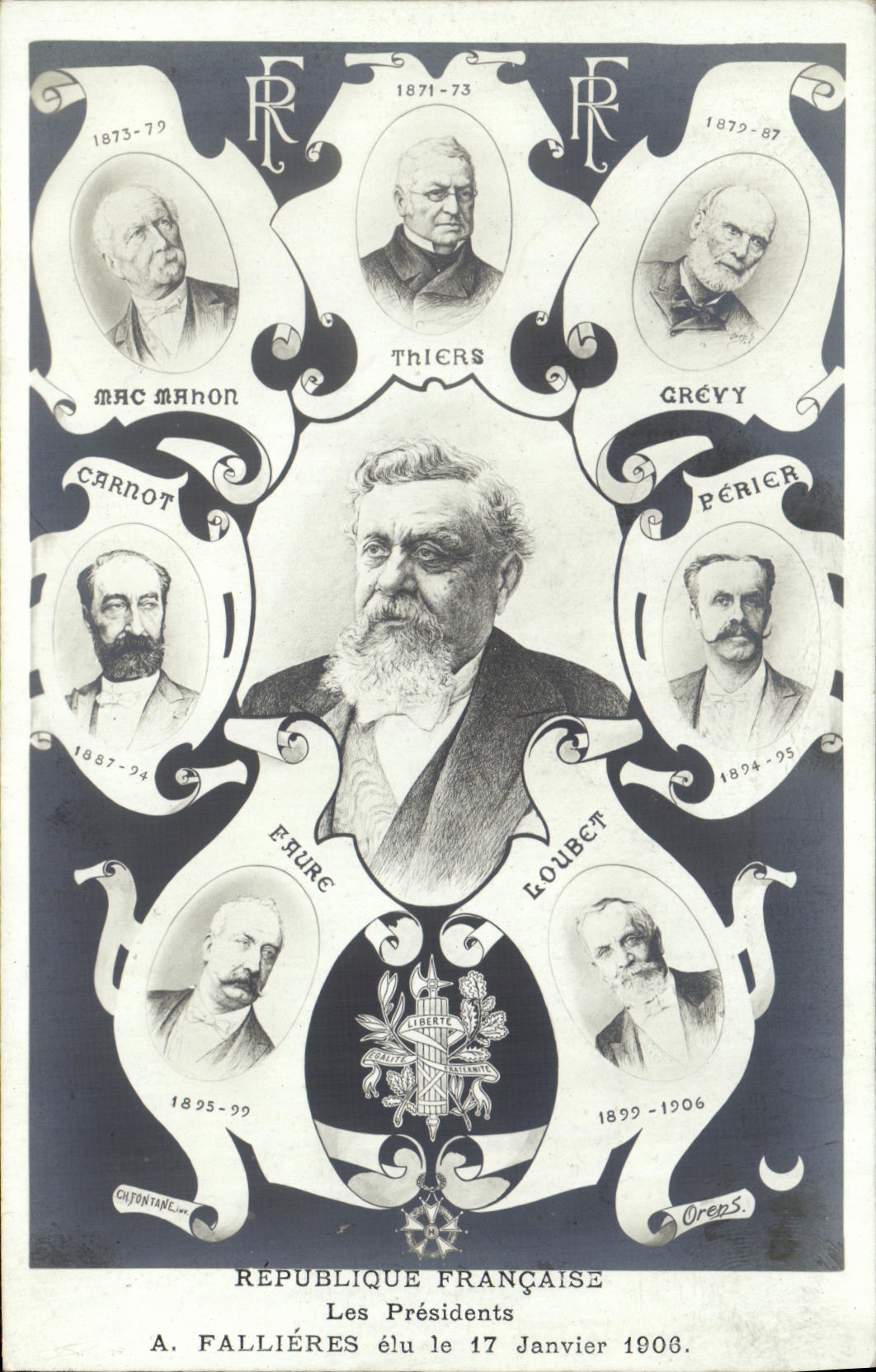 CPA Republique Francaise Les Presidents Fallieres FAure Loubet Perier Crevy Mac Mahon Thiers Carnot 