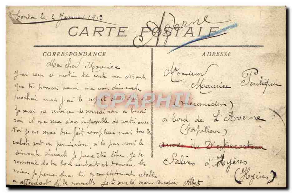 CPA Marine Militaire Francaise Claymore Tropilleur d'Escadre Bateau  — Verso