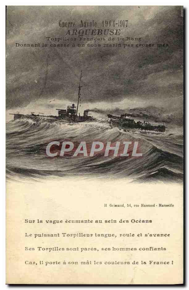 CPA Bateau Guerre Navale Arquebuse Torpilleur francais de 1er rang