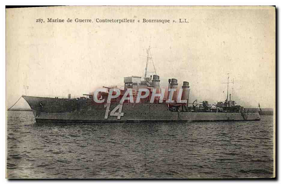 Contre-torpilleur « Bourrasque » — Marine de Guerre — L.L. n°14