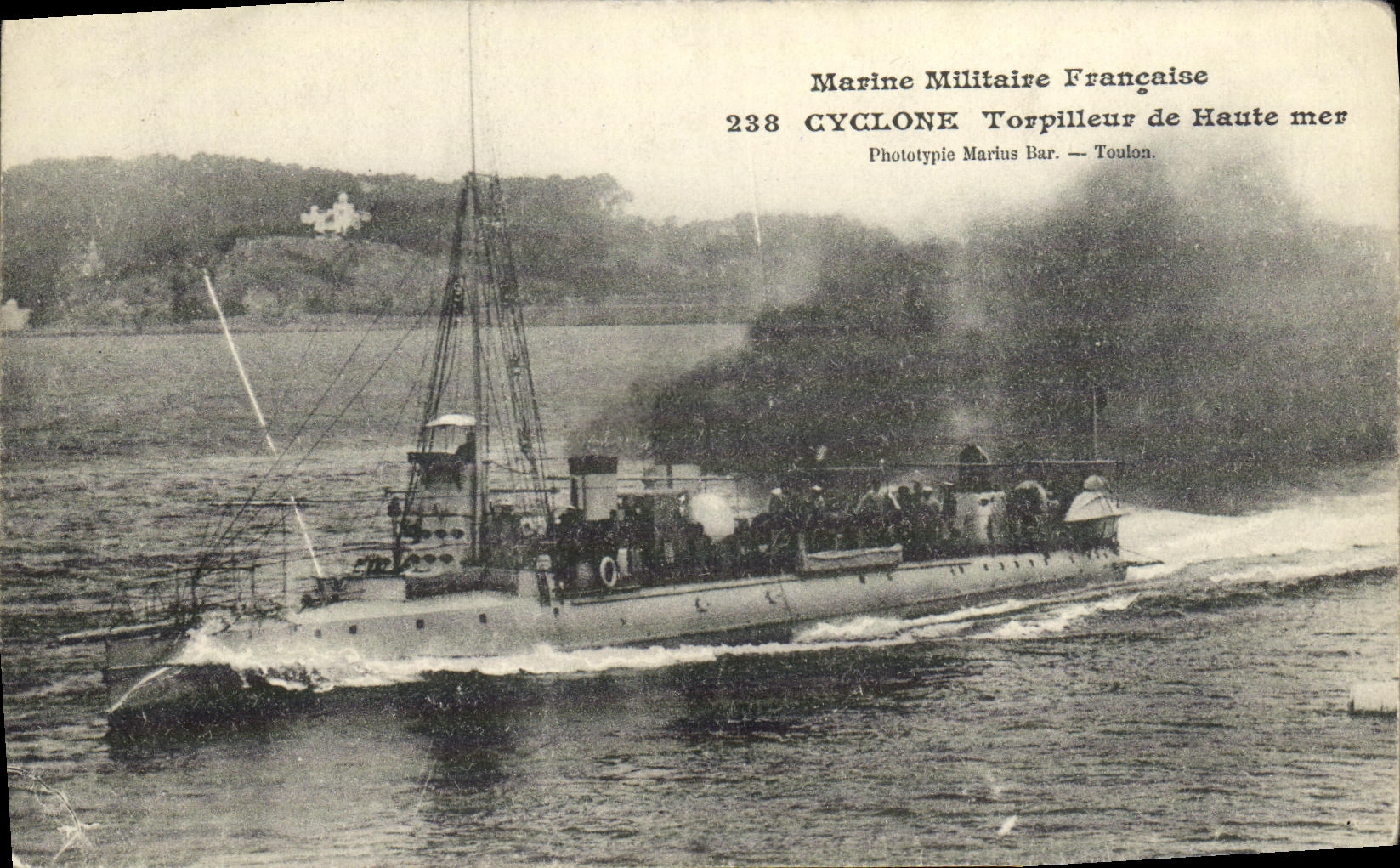 Antike Ansichtskarte Militärschiff Drancaise Cyclone Torpilleur de Haute Mer