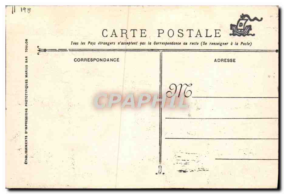 Hôpital Sphinx — Marine Militaire Française — Éditeur : Établissements d'Impressions Phototypiques Marius Bar, Toulon — Verso