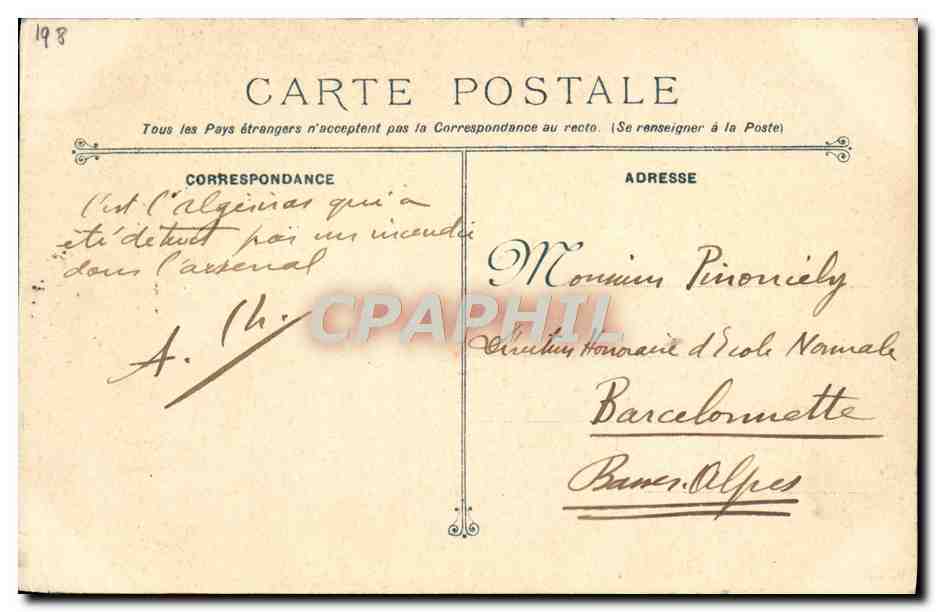 CPA Bateau Marine Militaire Francaise Algesiras Vaisseau Ecole des Torpilleurs — Verso