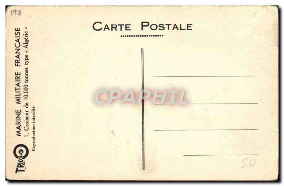 CPA Bateau Marine Militaire Francaise Croiseur Algerie Hydravion Avion  — Verso