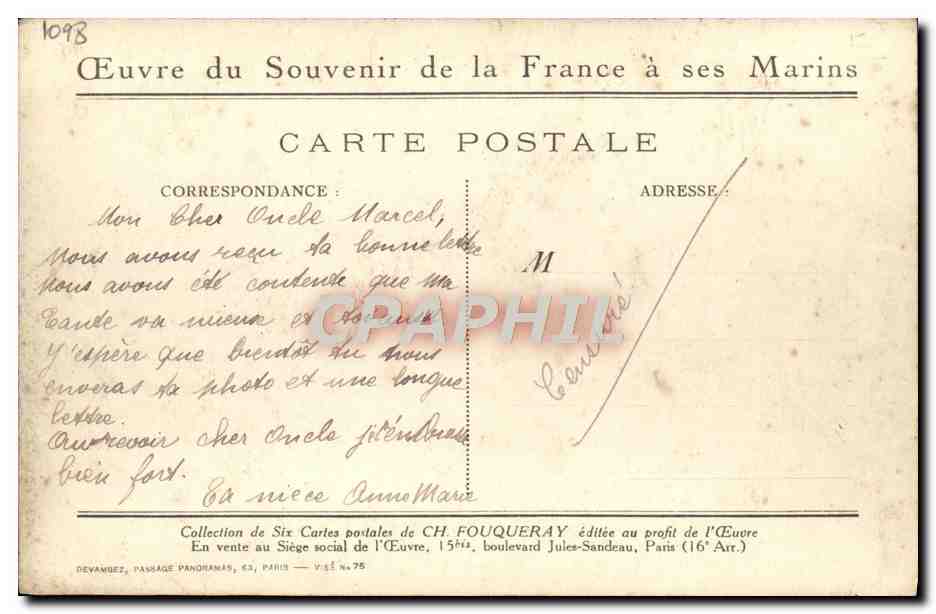 CPA Bateau Pour Nos Marins — Verso