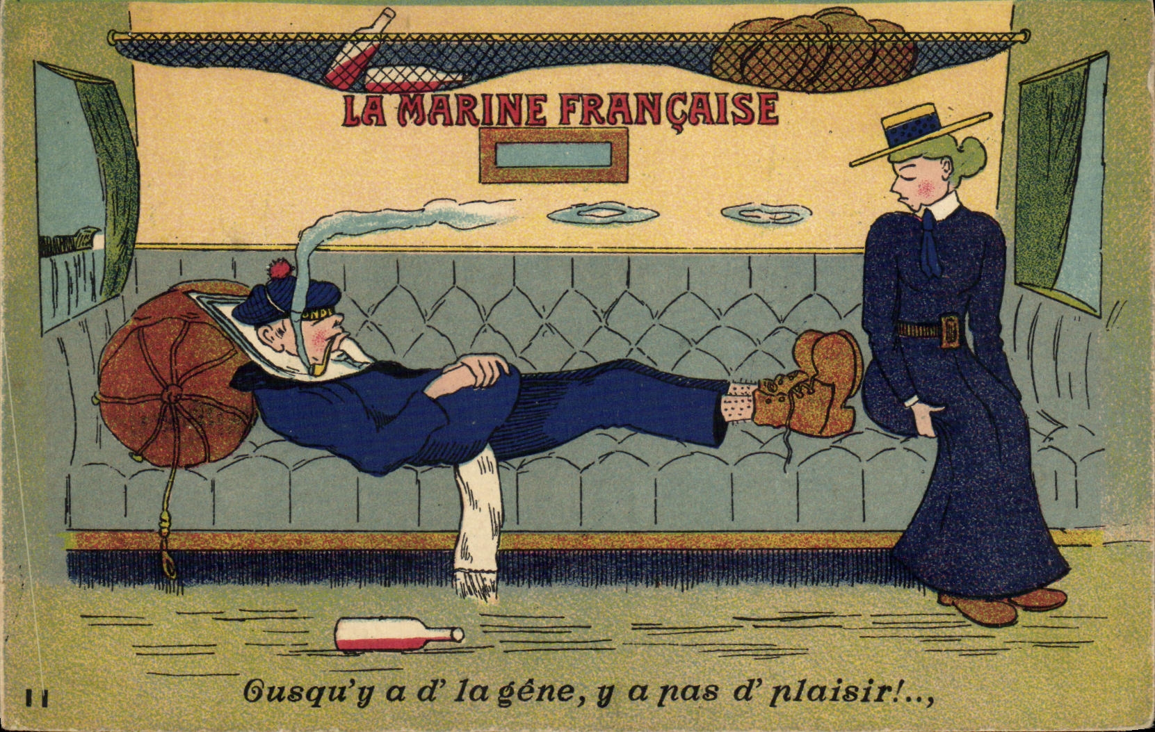 La Marine Française — caricature d'un marin endormi et d'une femme — éditeur Arnaud & Nogaud, Nantes