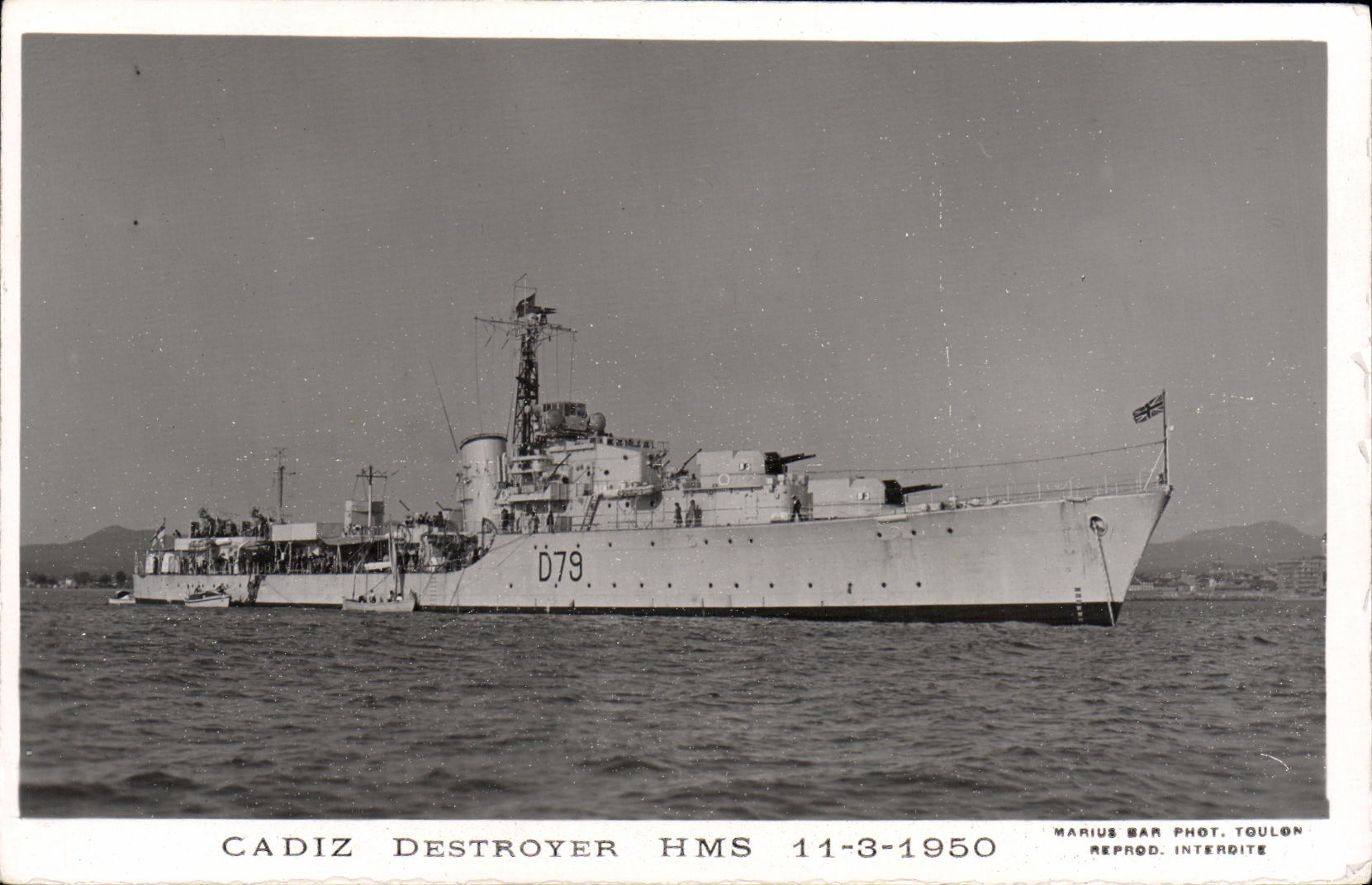 CPA Bateau Cadiz Destroyer Hms 11 3 1950