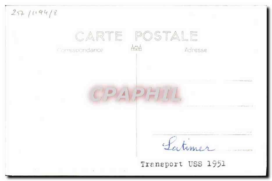CPA Bateau Transpor tUSS 1951 — Verso
