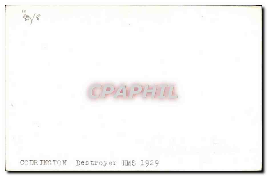 CPA Bateau Codrington Destroyer HMS 1929 — Verso