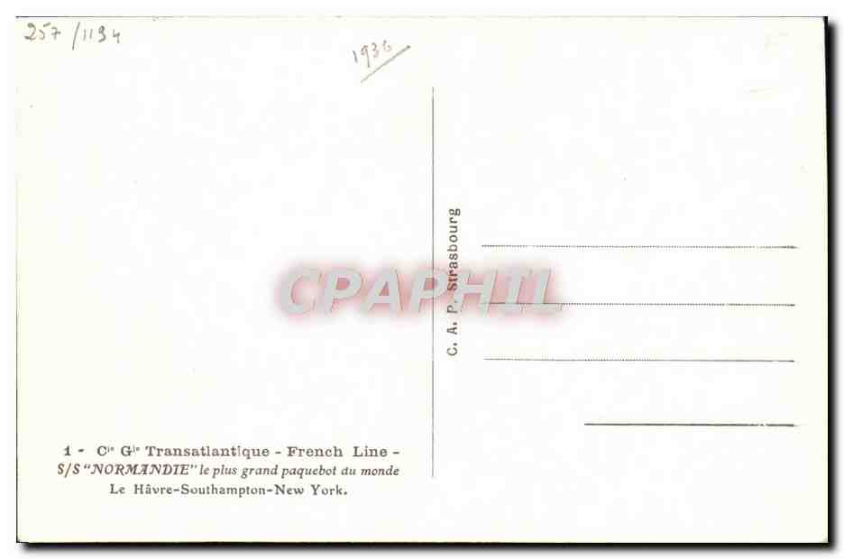 CPA Bateau Paquebot Normandie — Verso