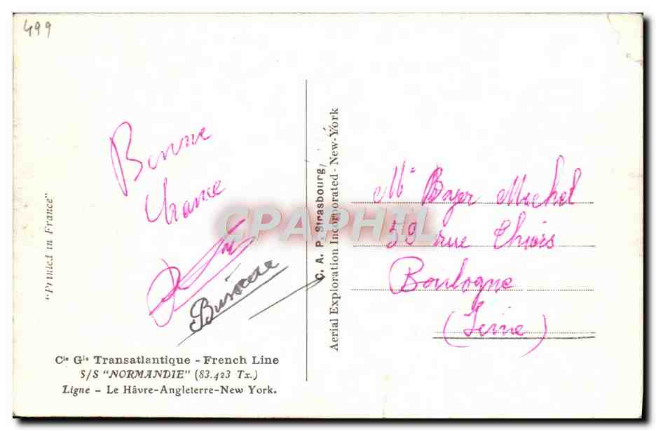 CPA Bateau Paquebot Normandie Transatlantique French Line — Verso
