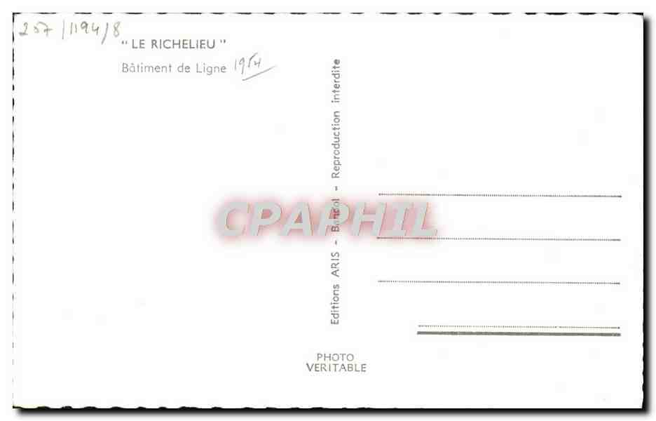 CPA Bateau Le richelieu Batiment de ligne Cuirasse — Verso