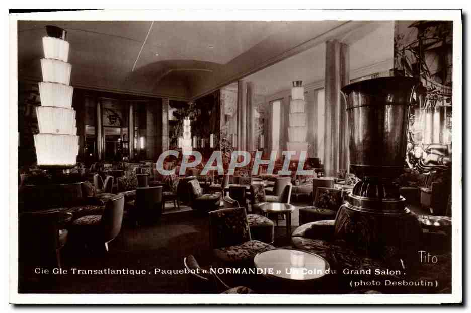CPA Bateau Paquebot Normandie de la Cie Transatlantique Un coin du grand salon 