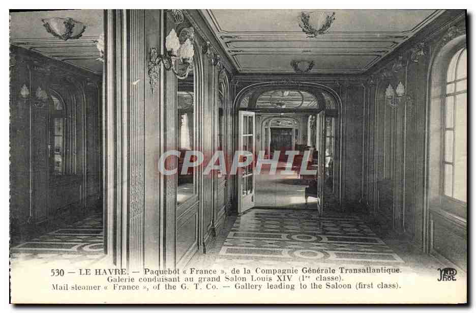 Galerie conduisant au grand Salon Louis XIV — Paquebot « France » — Compagnie Générale Transatlantique