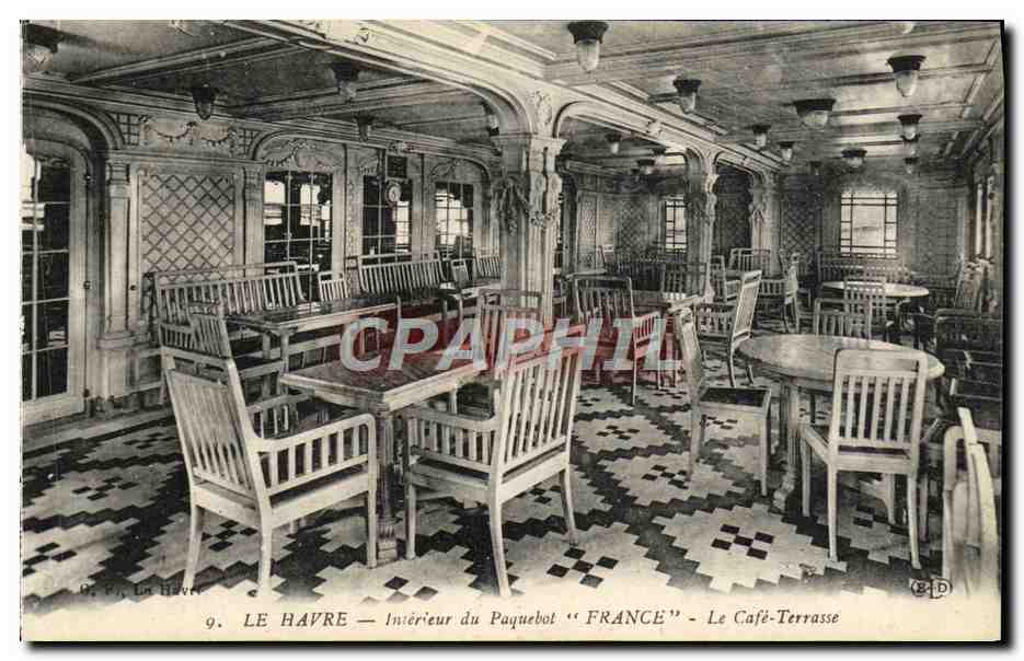 Le Havre — Intérieur du Paquebot "FRANCE" — Le Café-Terrasse