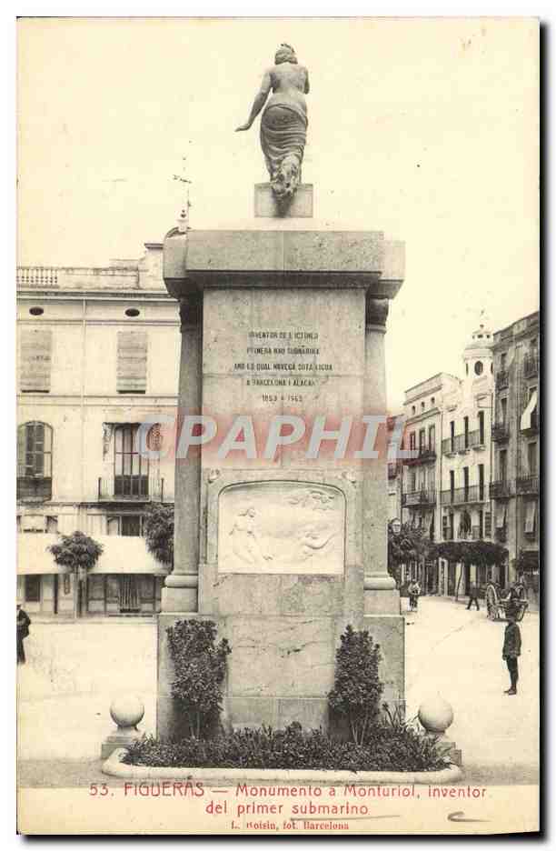 CPA Bateau Figueras Monumento a Monturiol Inventor del primer submarino Sous marin 