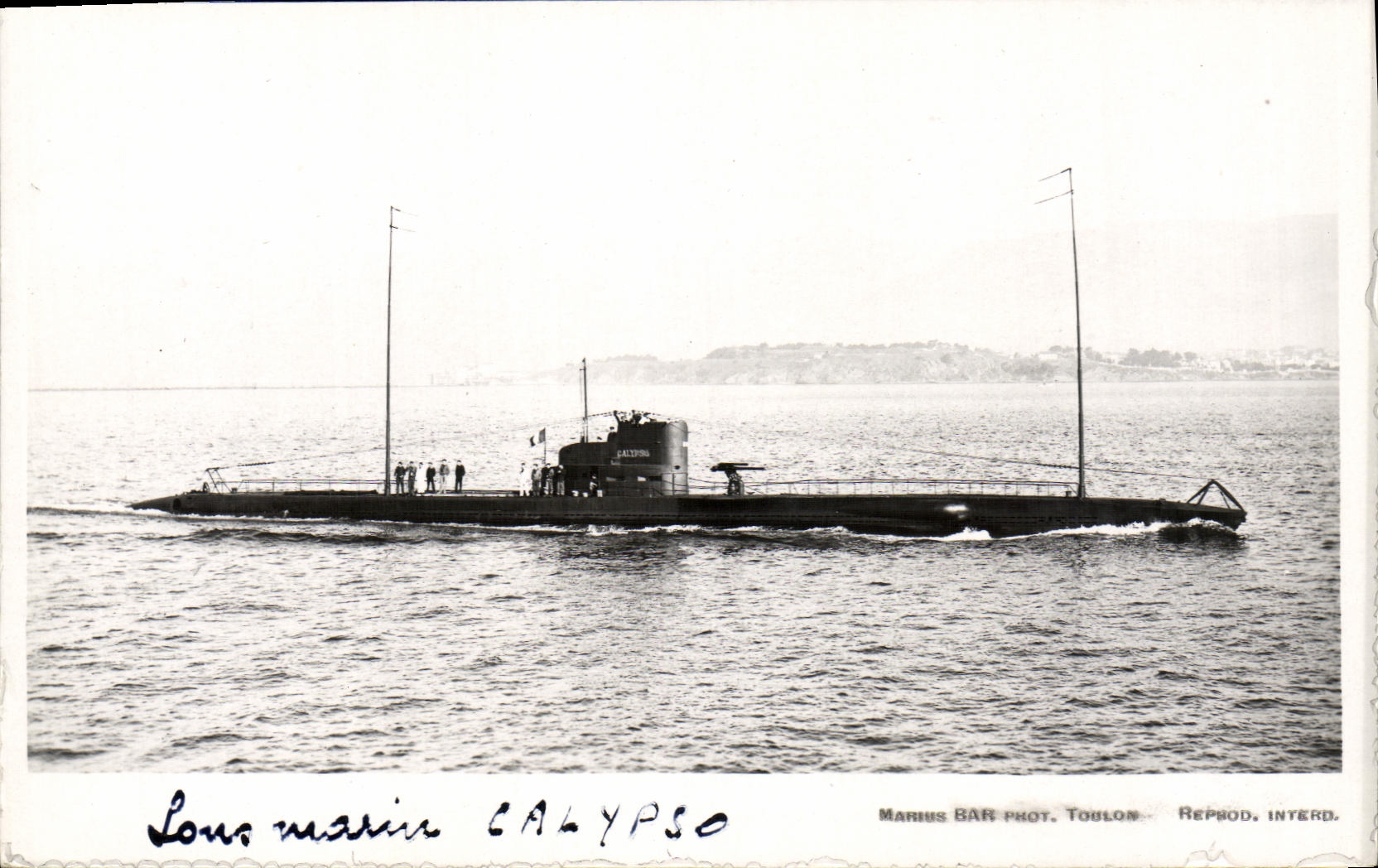 Sous-marin CALYPSO — photographie de Marius BAR, Toulon — Reprod. Interd.