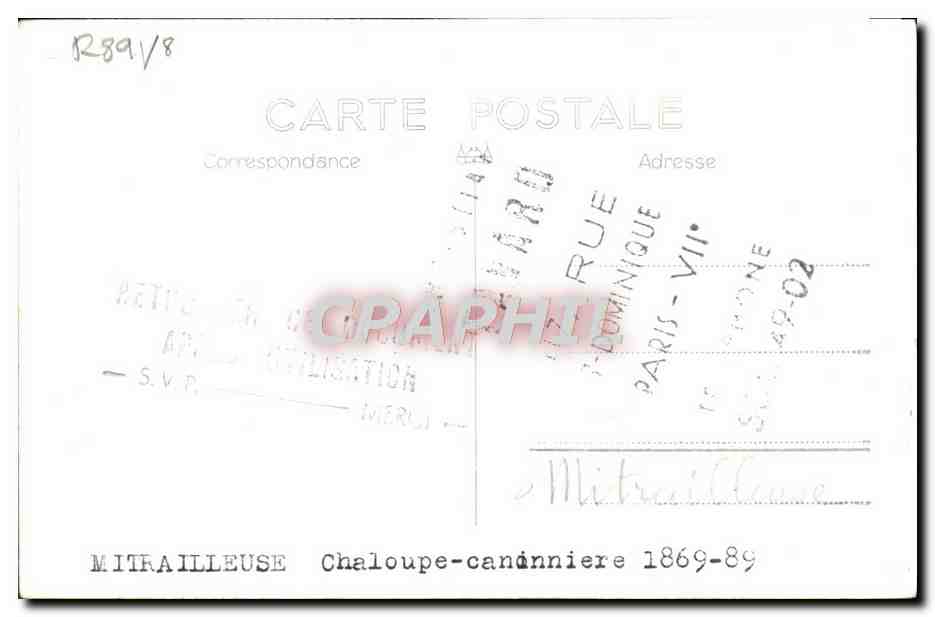 CPA Bateau Mitrailleuse Chaloupe canonniere 1869 1889 — Verso