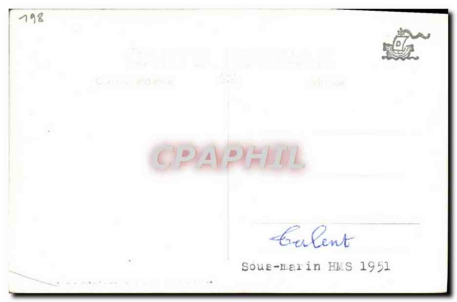 CPA Bateau Sous Marin HMS 1951 — Verso