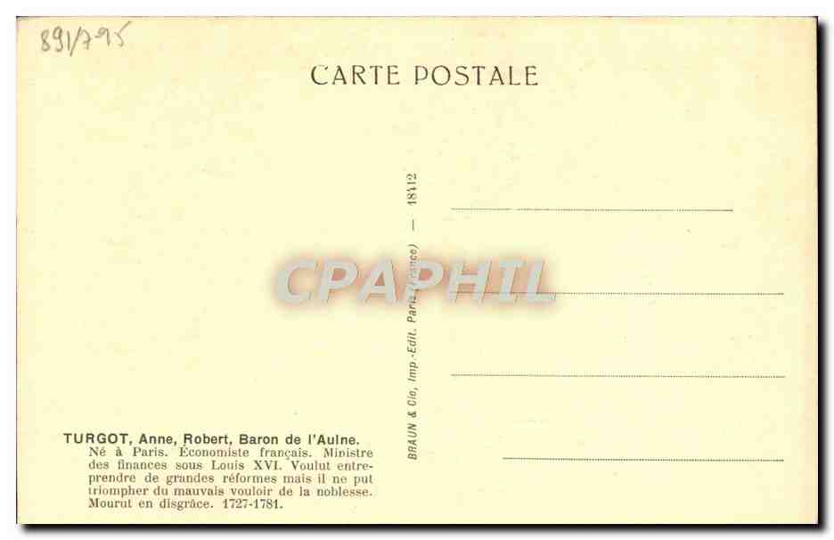CPA Turgot 1727 1761 Baron de l'Aulne Economiste Francais — Rückseite