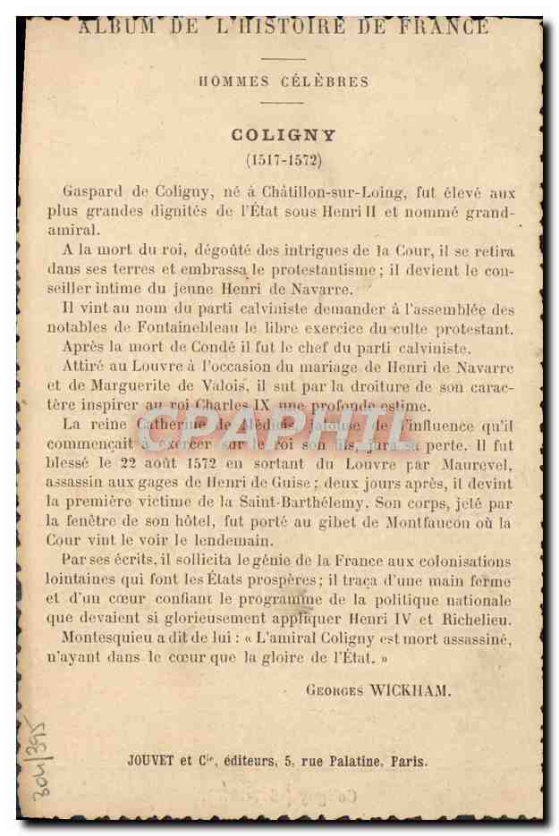 CPA Coligny 1517 1572 — Rückseite