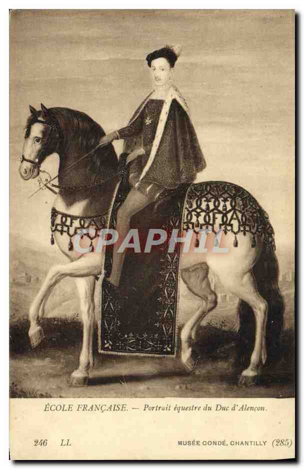 CPA Ecole Francaise Portrait Equestre du Duc D'Alencon Musee Conde Chantilly