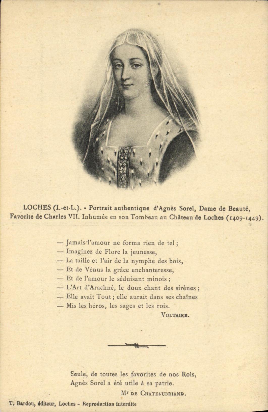 CPA Loches Portrait authentique d'Agnes Sorel Dame de beaute favorite de Charles VII