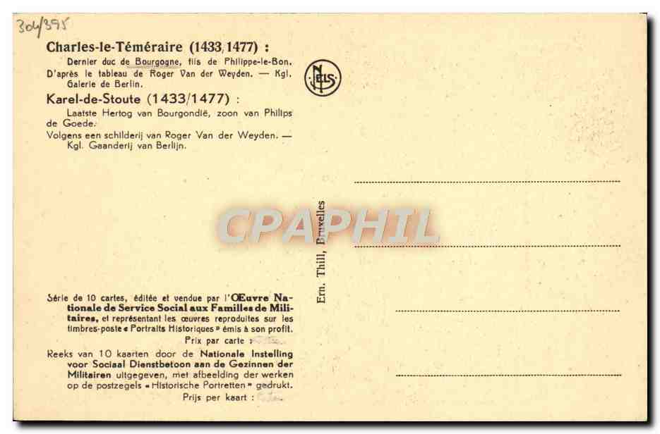 CPA Charles le Temeraire Dernier Duc de Bourgogne Fils de Philippe le Bon  — Rückseite