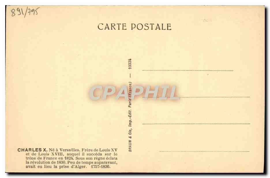 CPA Charles X Roi de France  — Rückseite