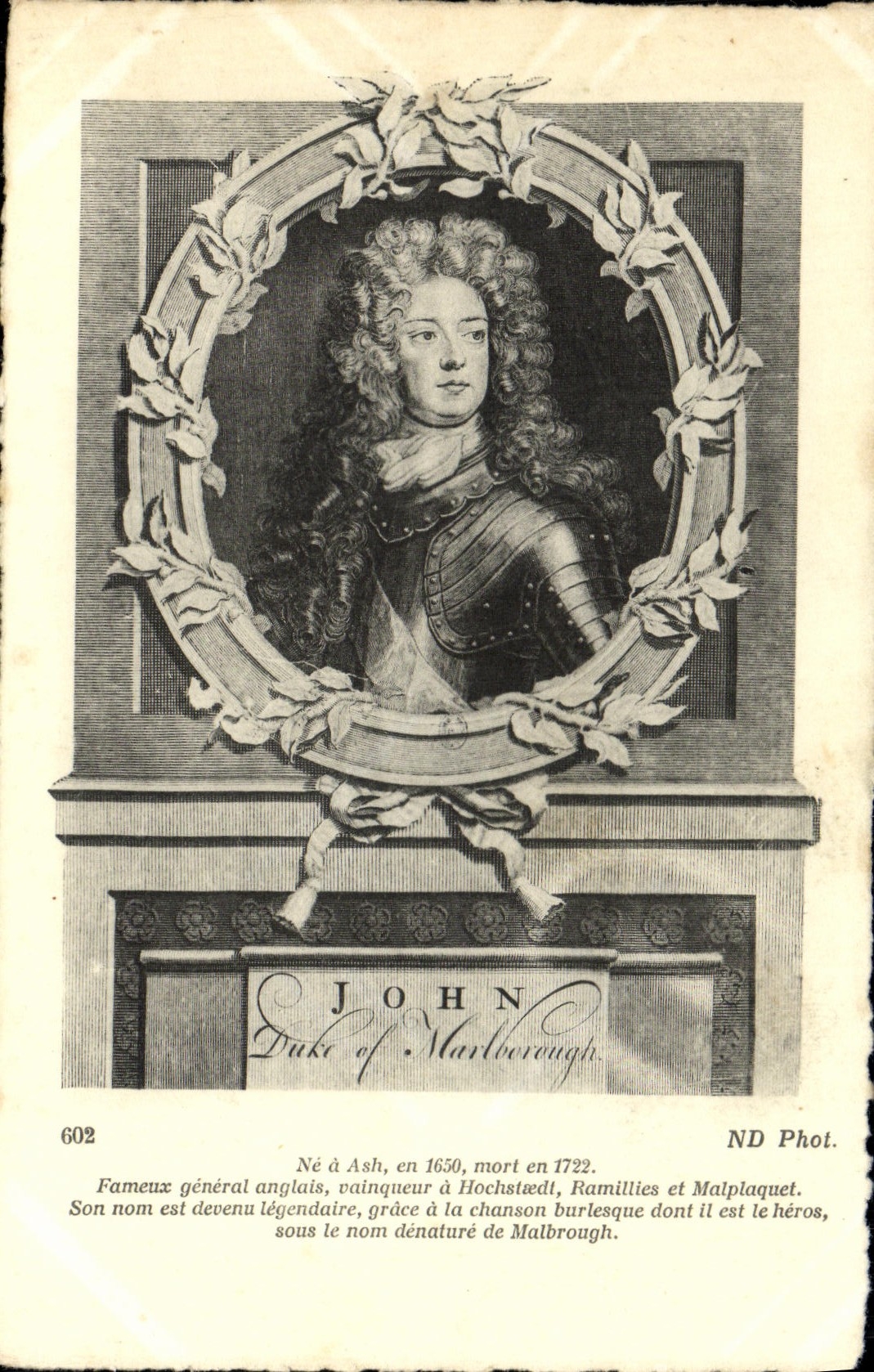 John Churchill, duc de Marlborough — portrait gravé — ND Phot. n° 602