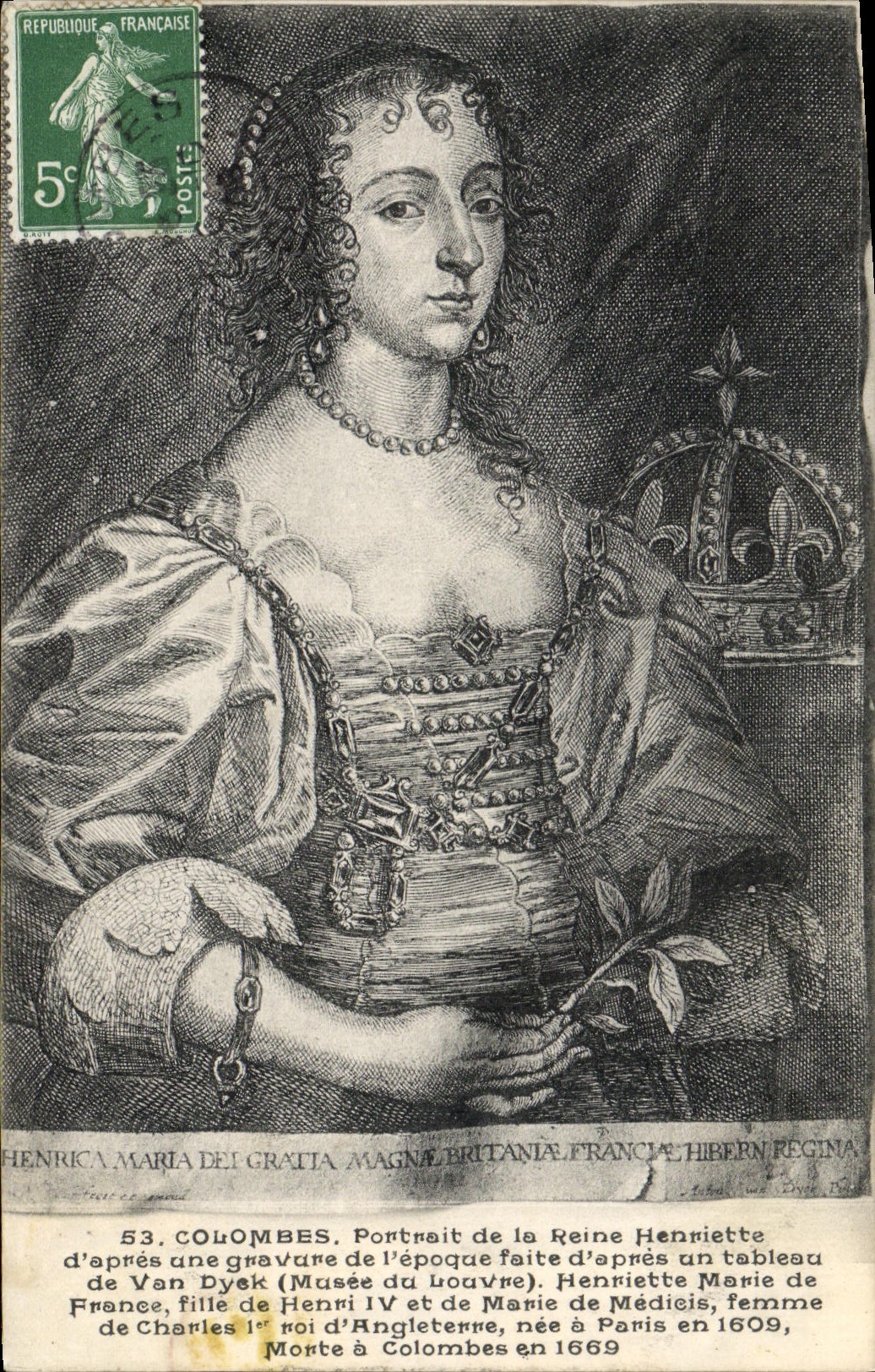 Henriette Marie de France — Portrait d'après une gravure de Van Dyck (Musée du Louvre) — n°53