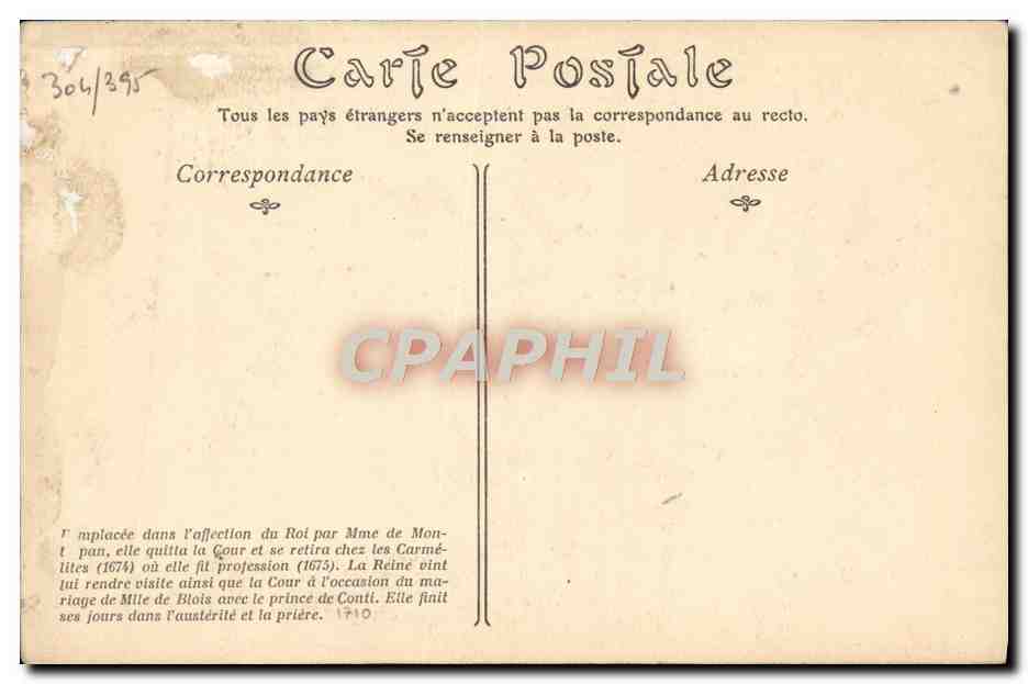 CPA La Valliere Fille d'honneur de Mme la duchesse d'Orleans  — Rückseite