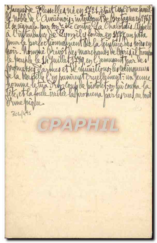 CPA Flesselles Prevot des marchands de Paris  — Rückseite