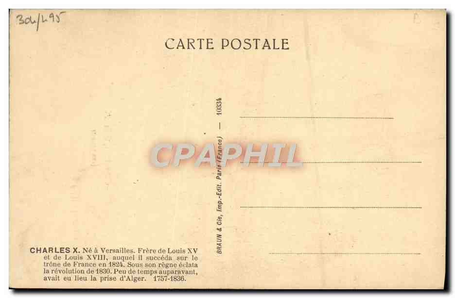 CPA Charles X 1757 1836 frere de Louis XV — Rückseite