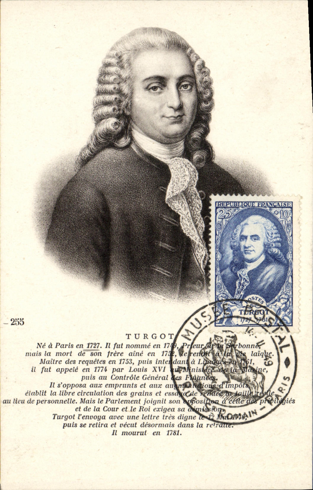 Turgot — Portrait et biographie — Musée Postas, Paris - Recto