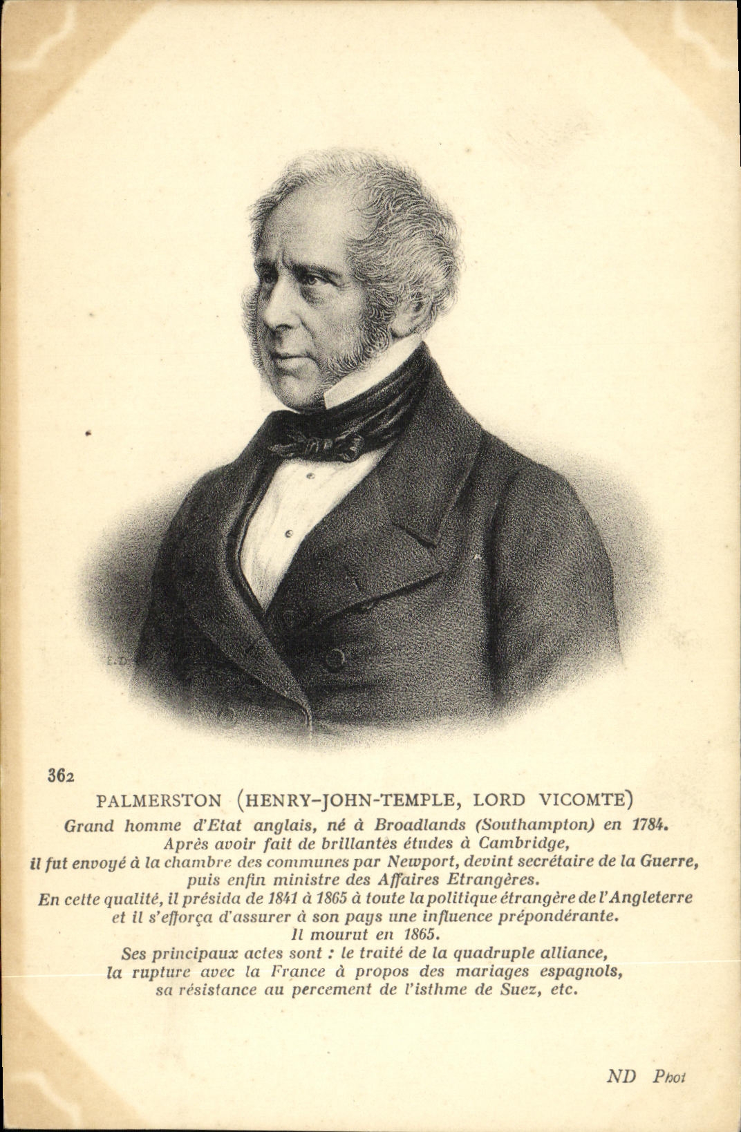 CPA Palmerston Grand Homme d'Etat
