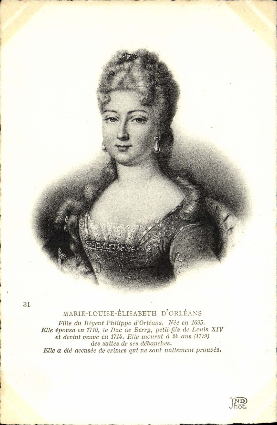 CPA Marie Louise Elisabeth D'Orleans Fille du regent Philippe d'Orleans 