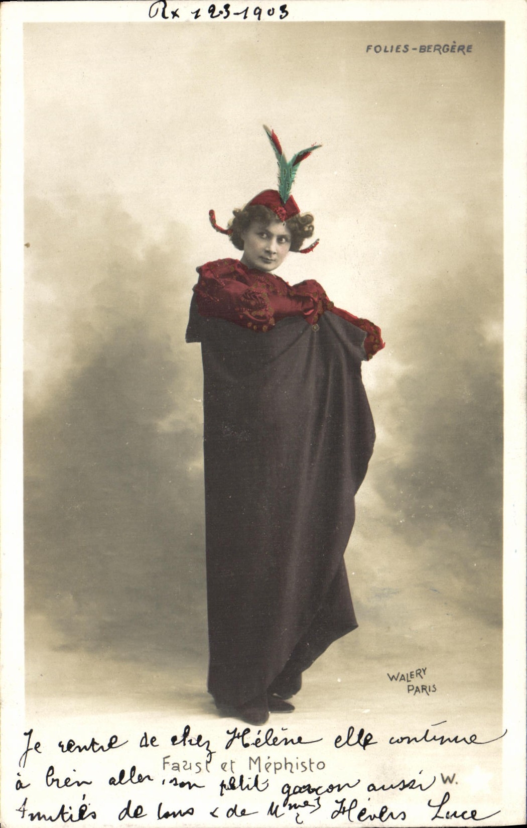 Sujet : Hélène Luce — scène de Faust et Mephisto — Folies-Bergère, Paris — éditeur Walery, n° 123-1903