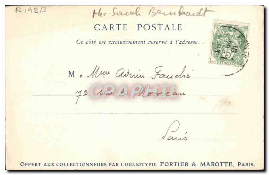 CPA Fantaisie Theatre Sarah Bernhardt theroigne de Mericourt Louis XIV et la famille royale pendant la revolution  — Verso