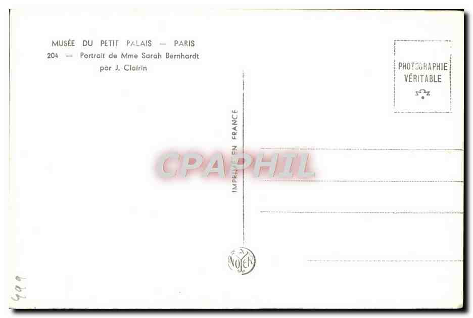 CPA Fantaisie Sarah Bernhardt Musee du petit Palais paris  — Verso